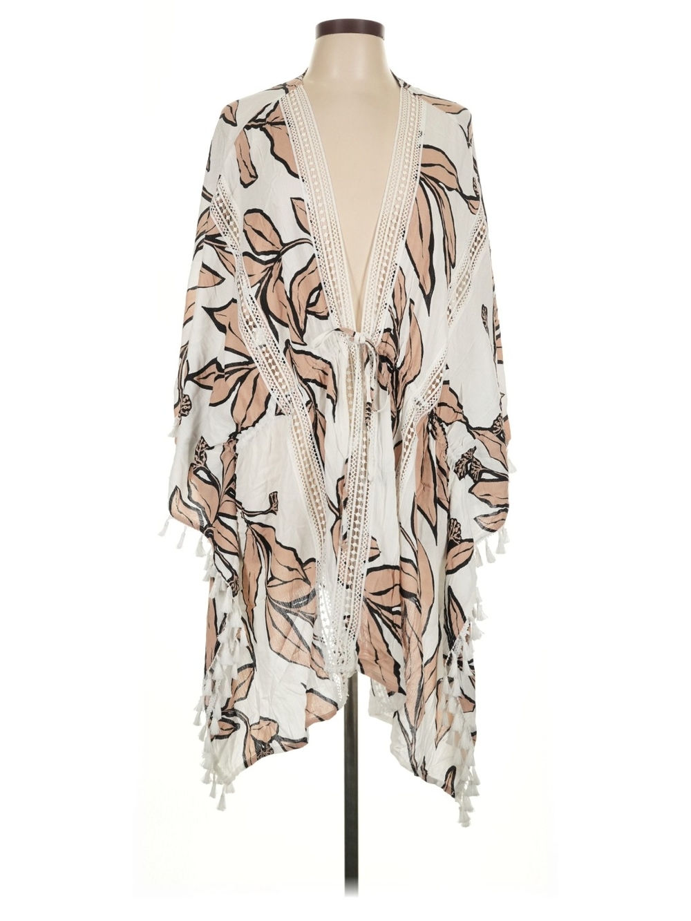 Soma Ivory and Blush Abstract Print Kimono